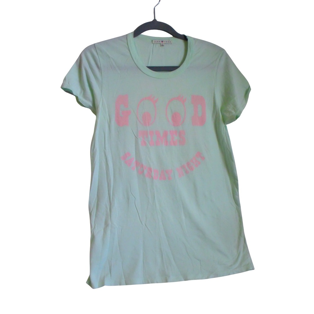 Junk Food Good Times Saturday Night Bad Times Monday Morning Graphic Tee Mint L